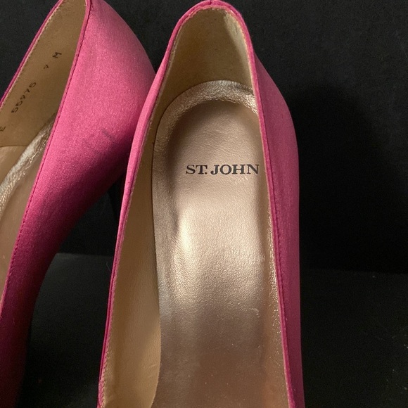 St John Evening Stiletto Pumps Satin Peep Toe  Fuchsia sz 9 Spain - Picture 4 of 9